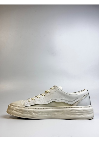 Daytex 2474 Togga - Hakiki Deri Detaylı Keten Fileli Ortopedik İthal Kalın Eva Taban Hafif Erkek Spor Sneaker Ayakkabı Beyaz