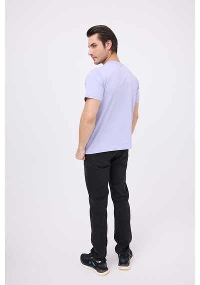 Marıne Tee Deniz Temalı Ribana Bisiklet Yaka Pamuk T-shirt-3130 Lavanta