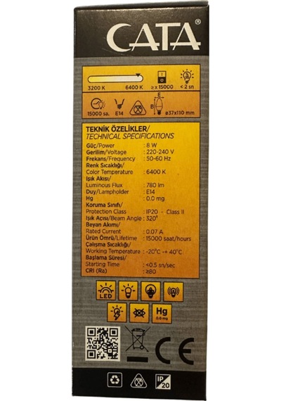 Ct-4083 8w 6400k Beyaz Led Buji Ampul E14 Duylu Beyaz Işık E14 Led Ampul 0 - 250 Watt Yok