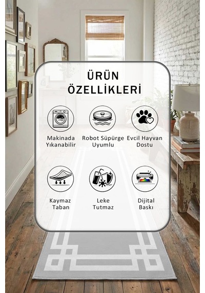 Yıkanabilir Yolluk 49 Gri