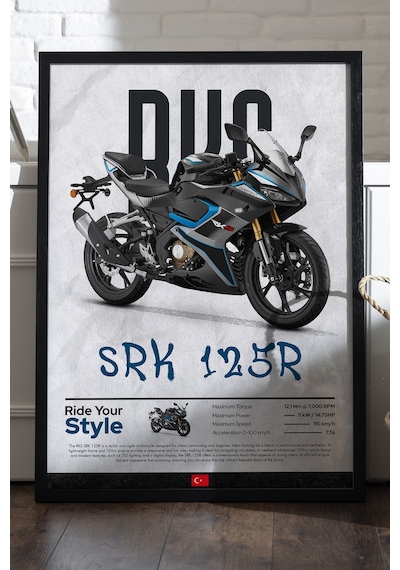 Rks Srk 125r Siyah Ahşap Çerçeveli Poster, Dekoratif Motosiklet Duvar Tablosu