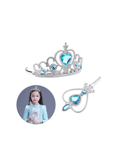 Karlar Ülkesi Elsa Mavi Kalpli Taç Ve Mavi Asa Seti Çocuk Boy "
