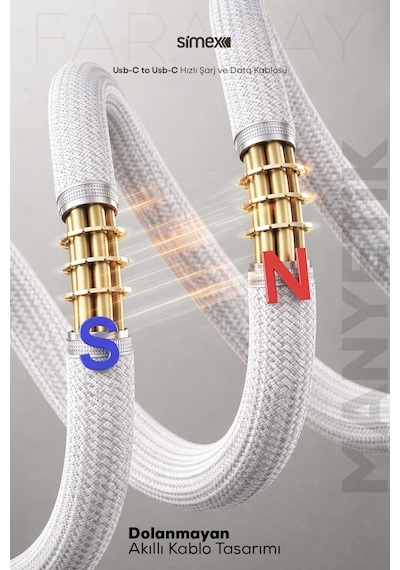 Simex 60W Type-C Type-C Hızlı Şarj Kablosu - Manyetik Şarj ve Veri Kablosu - QC 4.0 Destekli SPK-13