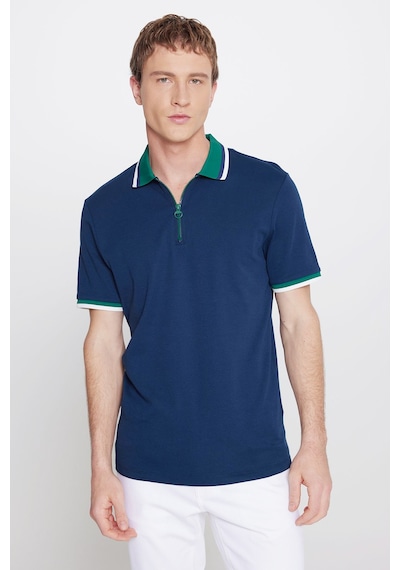 Erkek Lacıvert-yesıl Regular Fit Geniş Kesim Polo Yaka %100 Pamuk Tişört Lacıvert-yesıl