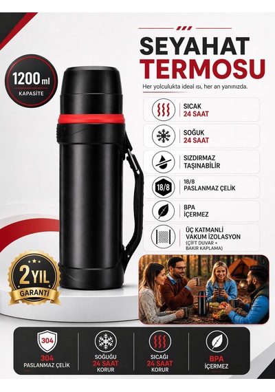 1.200ml Seyahat Termosu 304 Paslanmaz Çelik 24 Saat Sıcak Soğuk Koruma 18/8 Bpa İçermez 3 Katmanlı Vakum İzalasyon Çift Duvar Bakır Kaplama 2 Yıl Garantili-kamp-ofis-okul-seyahat-yolculuk-için İdeal Siyah 1.200ml Seyahat Termosu 304 Paslanmaz Çelik 24 Saat Sıcak Soğuk Koruma 18/8 Bpa İçermez 3 Katmanlı Vakum İzalasyon Çift Duvar Bakır Kaplama 2 Yıl Garantili-kamp-ofis-okul-seyahat-yolculuk-için İdeal Siyah