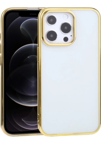 Hepsi iPhone Uyumlu 13 Pro Max 6.7inç Lazer Kaplama Renkli Kenar Şeffaf Kılıf- 5775 Najmaddin Rose Gold