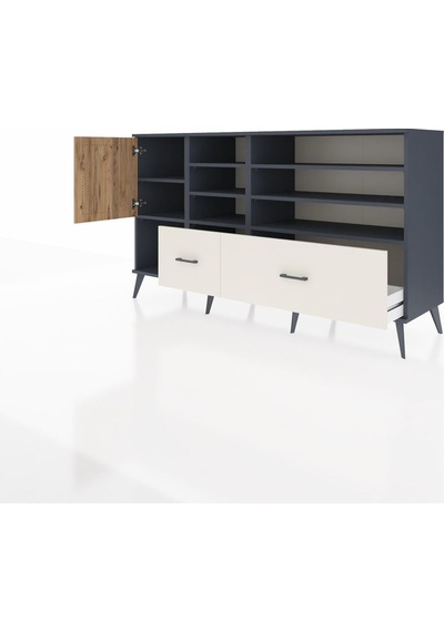 Hyperion Konsol 8 Raflı 2 Çekmeceli Tek Kapaklı 176x44x99 Antras Antrasit-çam/aytaşı Hyperion Konsol 8 Raflı 2 Çekmeceli Tek Kapaklı 176x44x99 Antras Antrasit-çam/aytaşı