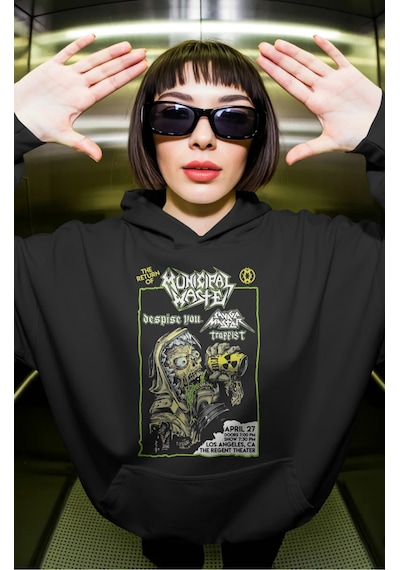 Sevbano Municipal Waste Rock Metal Müzik Grubu Ön Baskılı Unisex Oversize Siyah