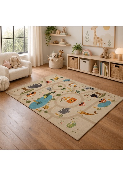 Kartela Halı Safari Yolculuğu Kaymaz Taban Çocuk Oyun Halısı - 120 X 180 Cm Çok Renkli
