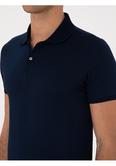 Lacivert Slim Fit Desenli Polo Yaka T-shirt