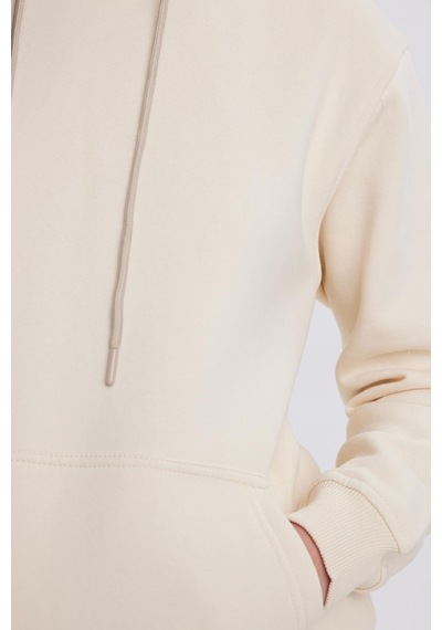 Tudors Kadın Relax Fit Rahat Kesim Pamuklu Kapüşonlu Kanguru Cepli Taş Sweatshirt-39943 Taş
