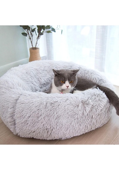Tr Kedi Yatakları İç Mekan Yuvarlak Donut Evcil Hayvan Yatağı Kaymaz Tabanlı Peluş Sakinleştirici Kedi Yataklar