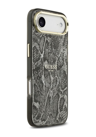 Apple Uyumlu iPhone 17 Air  Kılıf Guess Lisanslı M-safe Özellikli Yazı Logolu Python Desenli Kapak Siyah Siyah