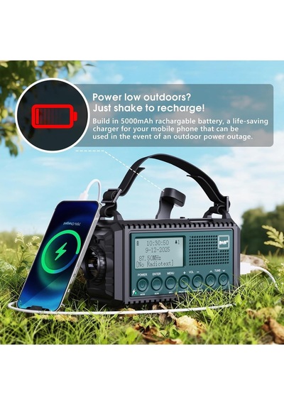 Rocam Dab/dab+/fm 5000 Mah Güneş Enerjili Dijital Acil Durum Radyosu Alarm Saatli Radyolar Mavi