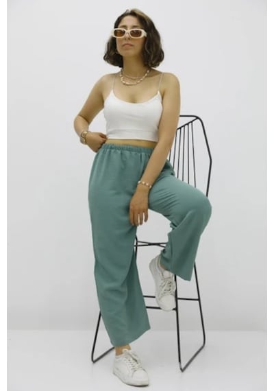 Enenstyle Fashıon Boutıque Rahat Kalıp Beli Lastikli Bol Paça Salaş Yazlık Kadın Aerobin Pantolon Açık Mint