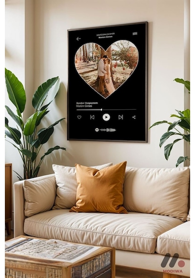Kişiye Özel Kalp Fotoğraflı Müzik Posteri, Siyah Çerçeveli Duvar Tablosu - Sevdiklerinize Özel Hediy