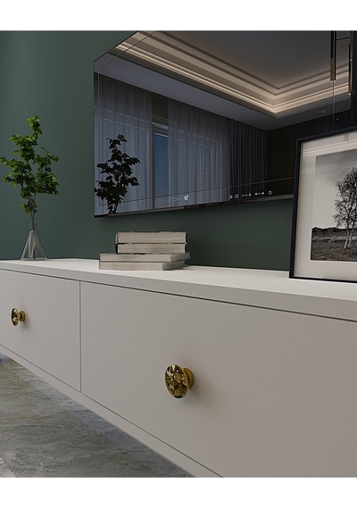 Tda1202b - Zuzu Duvara Montaj Tv Stand Beyaz-gold 120cm Beyaz