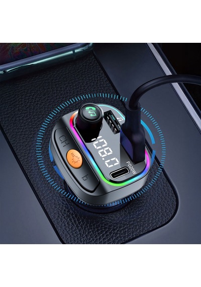 Wiwu Wi-qc031 Rgb Bluetooth Transmitter Mp3 Type-c Ve Usb-a Araç Şarjı Siyah