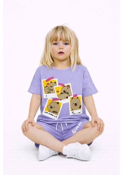 Miniko Kids Kız Çocuk Capybara Modelli Pamul Şortlu Takım Lila