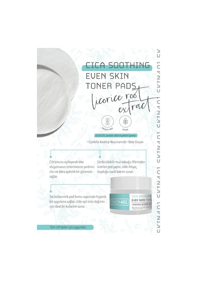 Skin401 Cica Yatıştırıcı Aydınlatıcı Tonik Pad 100 Adet Toner Pad