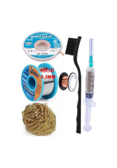 Lehimleme Seti Havya Ucu Temizleme Teli Flux,lehim Emme Tel 2,5mm Ve Lehim Teli Soldering 40gr 0,3mm St012