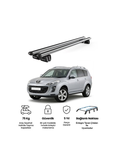 Pençe Peugeot 4007 Ara Atkı 2008-2012 Uyumlu Gri Ara Atkı Port Bagaj Tavan Barı
