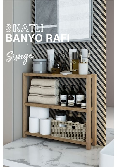 Atlantik Çam 3 Katlı Çok Amaçlı Banyo & Mutfak Rafı - Organizer Ünite Ahşap