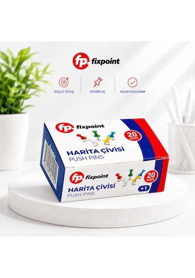 Harita Çivisi Çok Renkli 1 Kutu 20 Adet Fixpoint P-2459