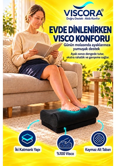 Ayak Destek Pedi Masa Altı, Ofis Ve Ev İçin Visco İki Katmanlı Kaymaz Ayak Minderi Siyah