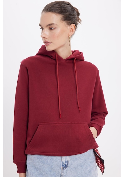 Tudors Kadın Relax Fit Rahat Kesim Pamuklu Kapüşonlu Kanguru Cepli Bordo Sweatshirt-39939 Bordo