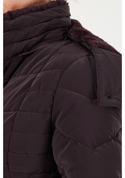 Lela Kapitoneli Slim Fit Çıkarılabilir Kapüşonlu Mont Kadın Mont 497mara Mürdüm