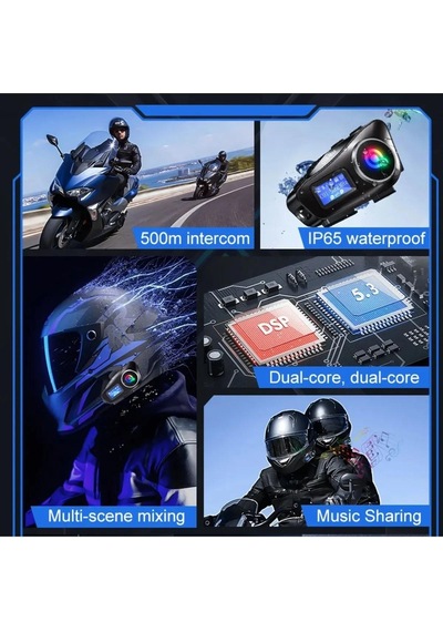 500 Mt Intercom 2 Eşleşmeli Kask Kulaklık Su Geçirmez Bluetooth Motosiklet Stereo Mp3 Fm Radyo