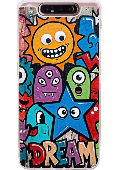 Samsung Galaxy A80 İle Uyumlu Grafiti Dream Street Tasarımlı Şeffaf Silikon Kılıf Şeffaf