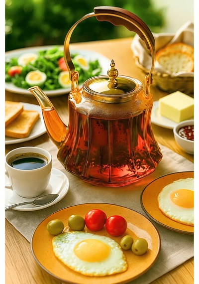 Ahşap Saplı Isıya Dayanıklı Borosilikat Amber Cam Demlik 1200 Ml Süzgeçli Cam Demlik Amber