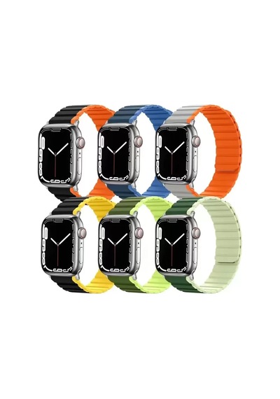 Movenchy Apple Watch 42mm Mo-wb1 Çift Renk Mıknatıslı Silikon Kordon - Siyah-sarı