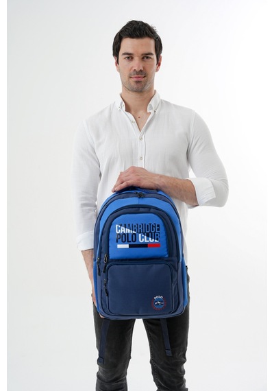 Benittokids Cambridge Polo Club Minimalist Tasarım Unisex Çok Gözlü Sırt Çantası Mavi