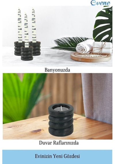 Eskitme Mumluk Şamdan 3 Adet Tealight Ve İnce Mum Uyumlu Spiral Model - Siyah