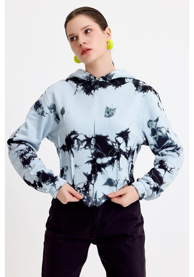 JAHR MARC Batik Yıkamalı Korseli Mavi Sweatshirt
