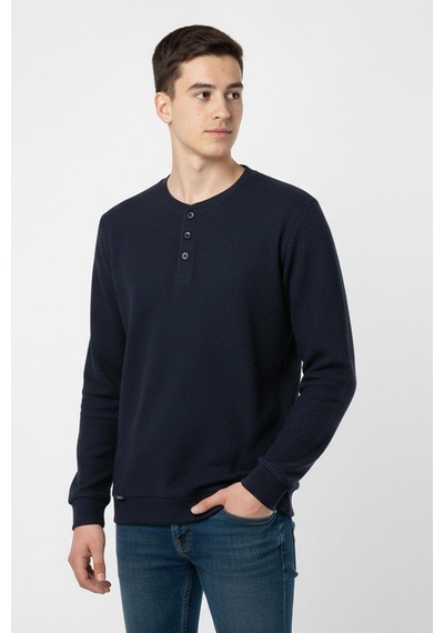 Mevsimlik Düğme Detaylı Bawelna Kumaş Uzun Kollu Erkek Çocuk Sweatshirt-90968 Lacivert