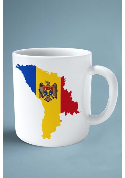 Moldova Bayrak Baskılı Kupa Bardak Çift Taraflı Kişiye Özel Model 1 Çok Renkli