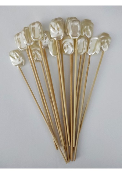 15 Cm Uzun Kürdan - 20 Adet Dekoratif Büyük Kare Barok Inci Kokteyl Kürdanı - Inci 20 Mm
