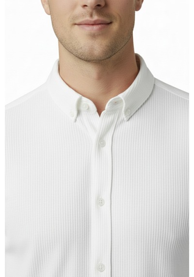 Rizzup Erkek Beyaz Slim Fit Fitilli Gömlek Likralı Esnek Kumaş Şık Model 2500805
