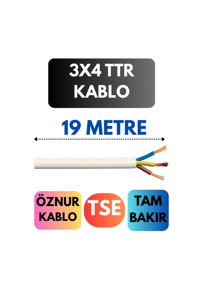 Öznur 3x4 Ttr Kablo Metre Seçenekli Beyaz - 19mt