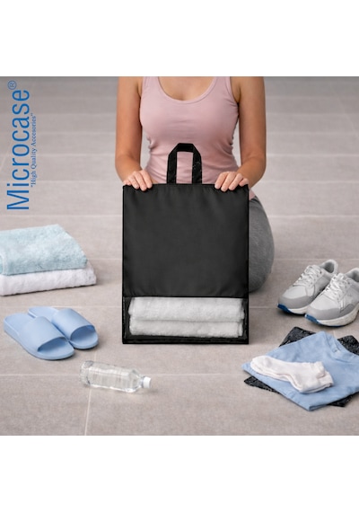 Microcase Çok Amaçlı Şeffaf Pencereli Ayakkabı Düzenleyici Seyahat Çantası Hurç 45x34 Cm 5 Adet Al5501 Siyah
