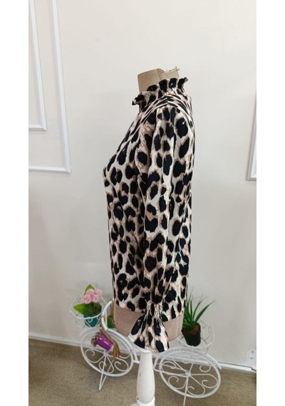 Bhrwear Kadın Uzun Kollu Balıkçı Yakalı Desenli Modal Bluz Çok Renkli