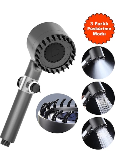 Lux 3 Fonksiyonlu Banyo Duş Başlığı Filtreli Kireç Önleyici Turbo Yüksek Basınçlı M Çok Renkli