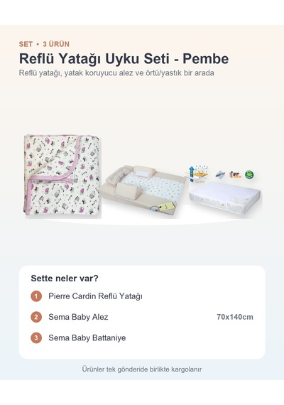 Yatağı Uyku Seti 3 Parça: Yatağı + Sema Baby Alez + Sema Baby Battaniye - Pembe