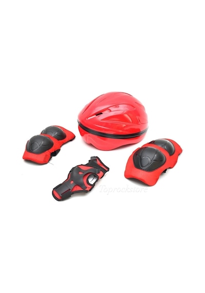 Çocuk Kask Dizlik Dirseklik Eldiven Koruyucu Set 7 Parça Kırmızı