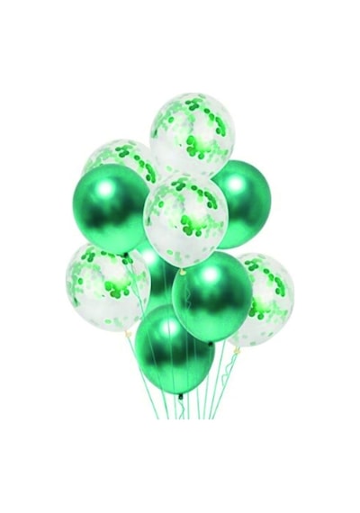Yeşil Krom Konfetili Balon Çok Renkli