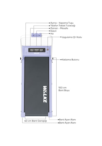 Walke W-fit Purple Bluetoothlu Uygulamalı Uzaktan Kumandalı Koşu Bandı Yürüyüş Bandı Mor